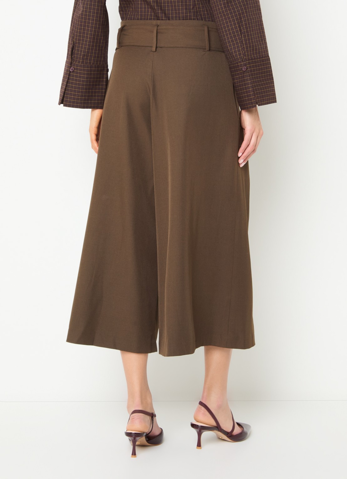 Neo Noir Rilene high waist wide fit culotte met ceintuur - achterkant bruin