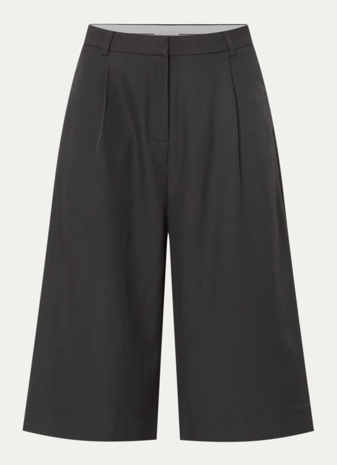 Neo Noir Rima high waist wide fit korte pantalon met plooidetail - voorkant 2 zwart