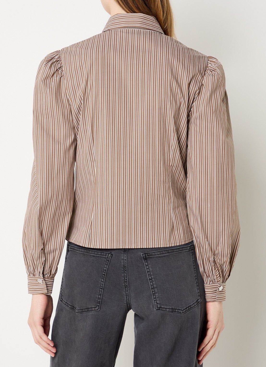 Neo Noir Ritta blouse met smockwerk en streepprint - achterkant 3 lichtbruin
