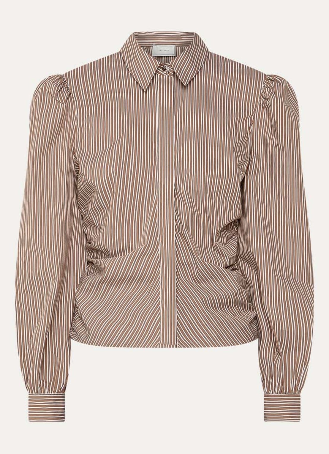 Neo Noir Ritta blouse met smockwerk en streepprint - voorkant lichtbruin