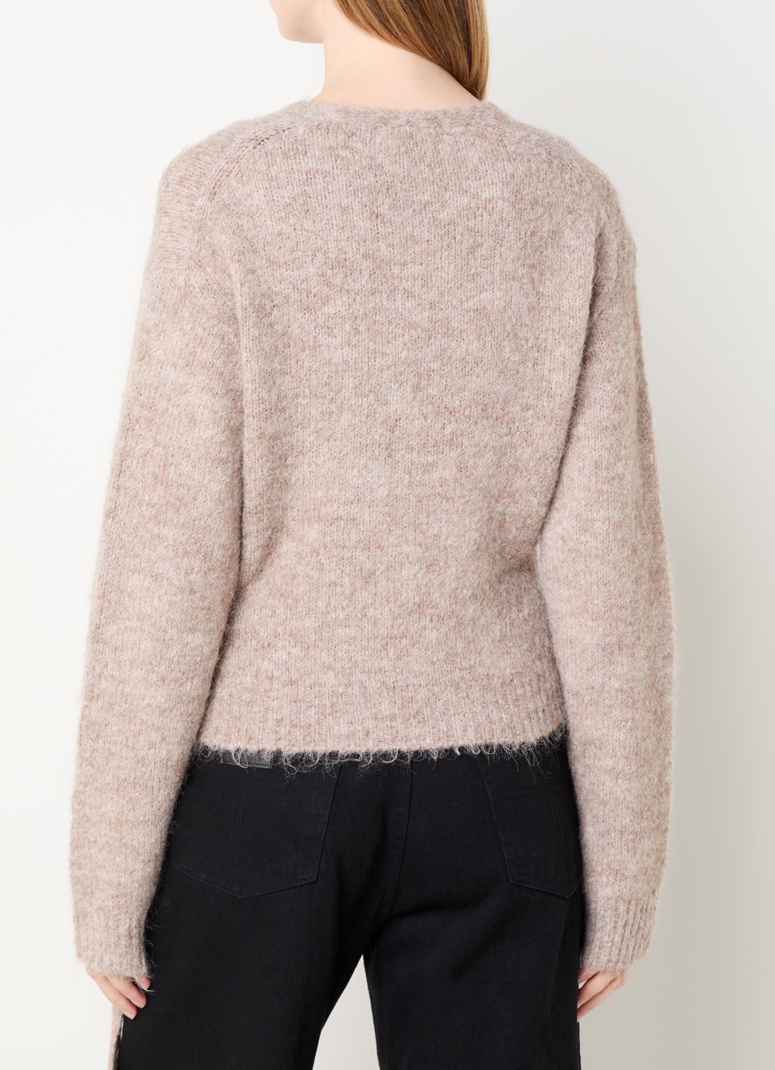 Neo Noir Ronia grofgebreid vest in wolblend met strikceintuur - achterkant donkerbeige