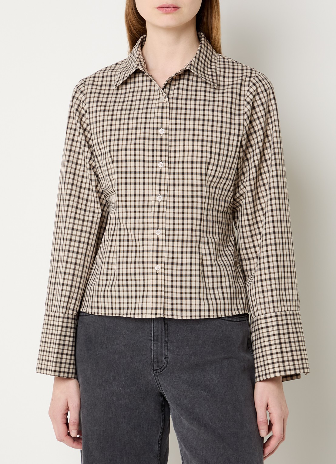 Neo Noir Rosa blouse met ruitdessin - detail beige