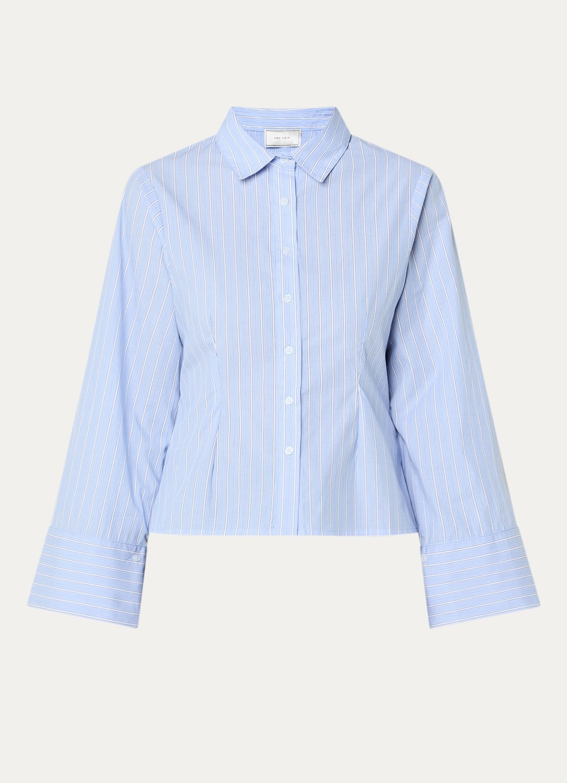 Neo Noir Rosa cropped blouse met streepprint - voorkant lichtblauw