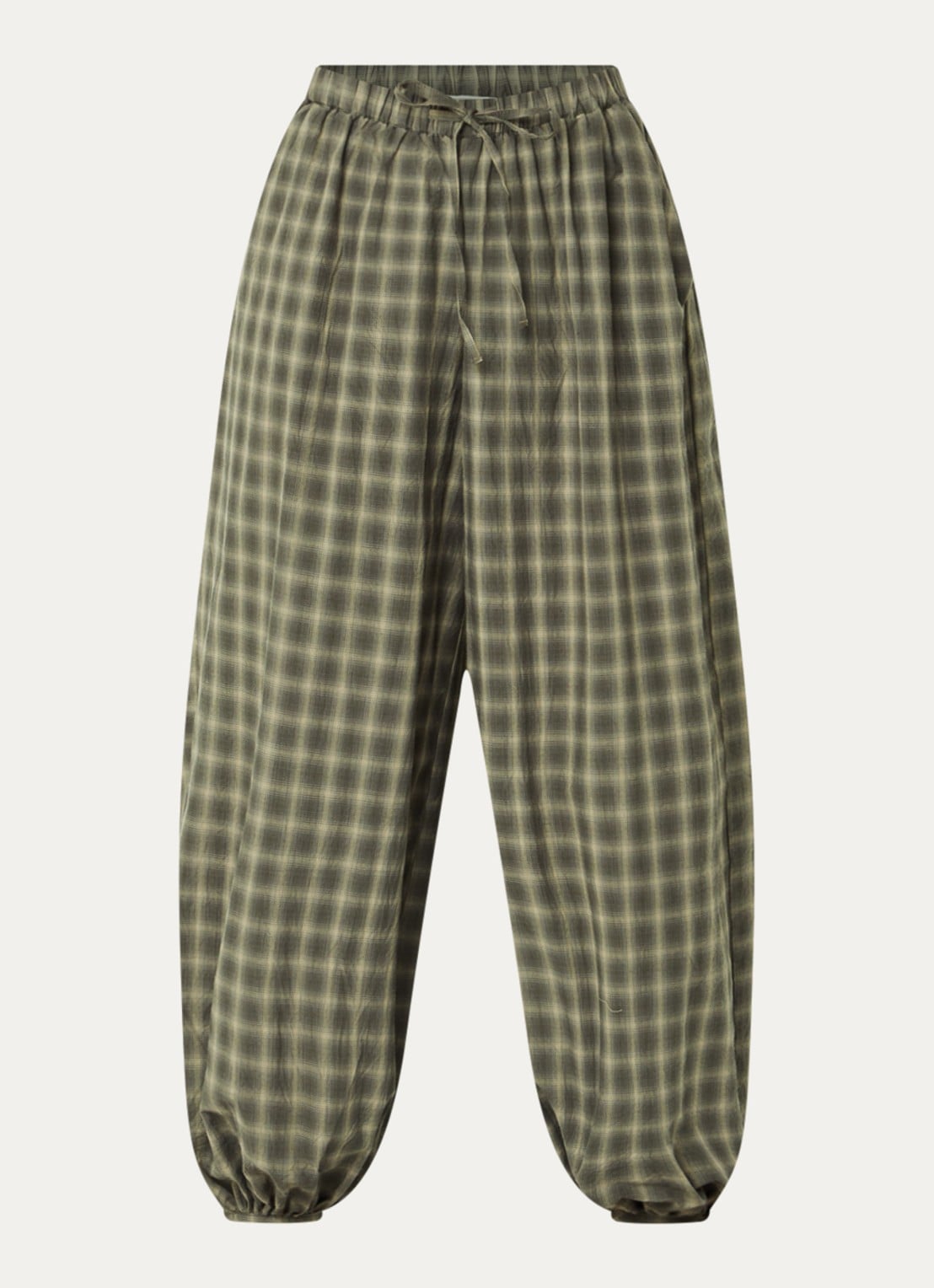Neo Noir Roxane high waist tapered fit broek met ruitdessin - voorkant legergroen