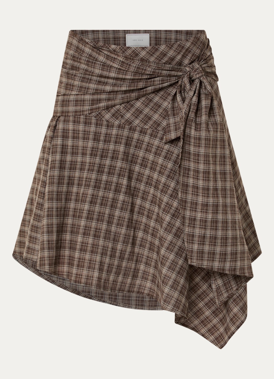 Neo Noir Sabella asymmetrische midi rok met ruitdessin en geknoopt detail - voorkant 2 lichtbruin