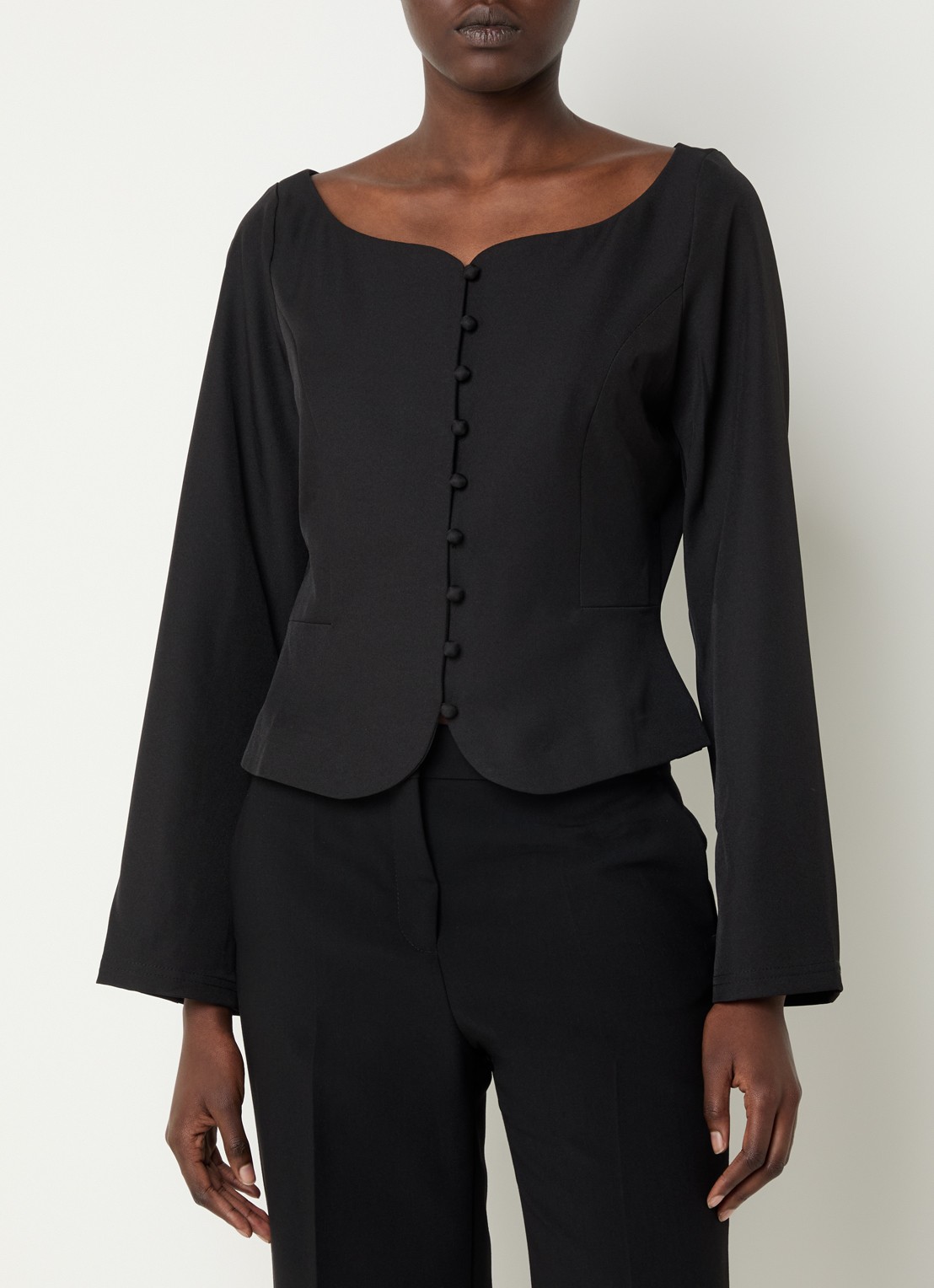 Neo Noir Salsa blouse met siernaad - detail 4 zwart