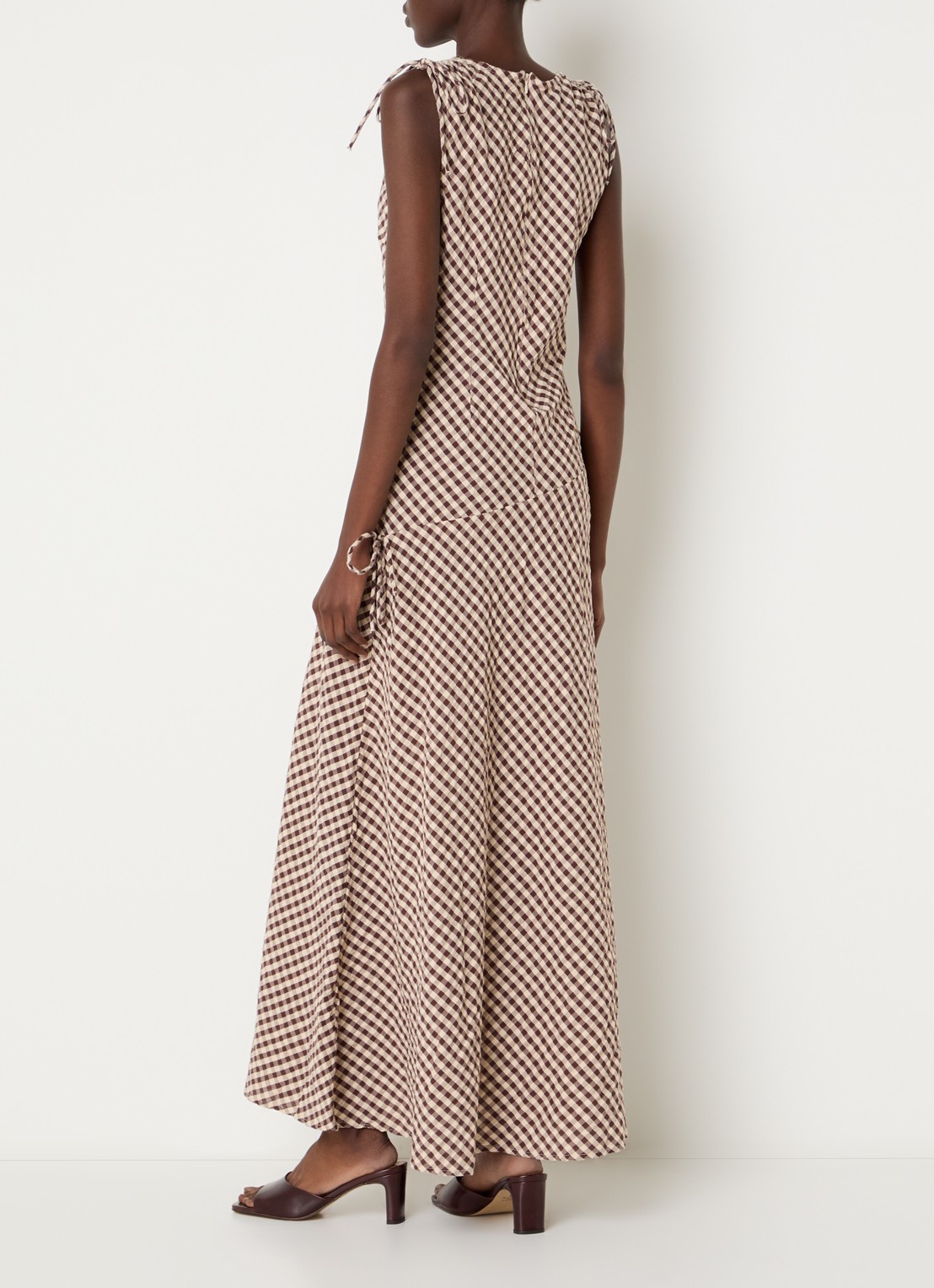 Neo Noir Saxton maxi jurk met ruitdessin en gestrikt detail - achterkant bruin