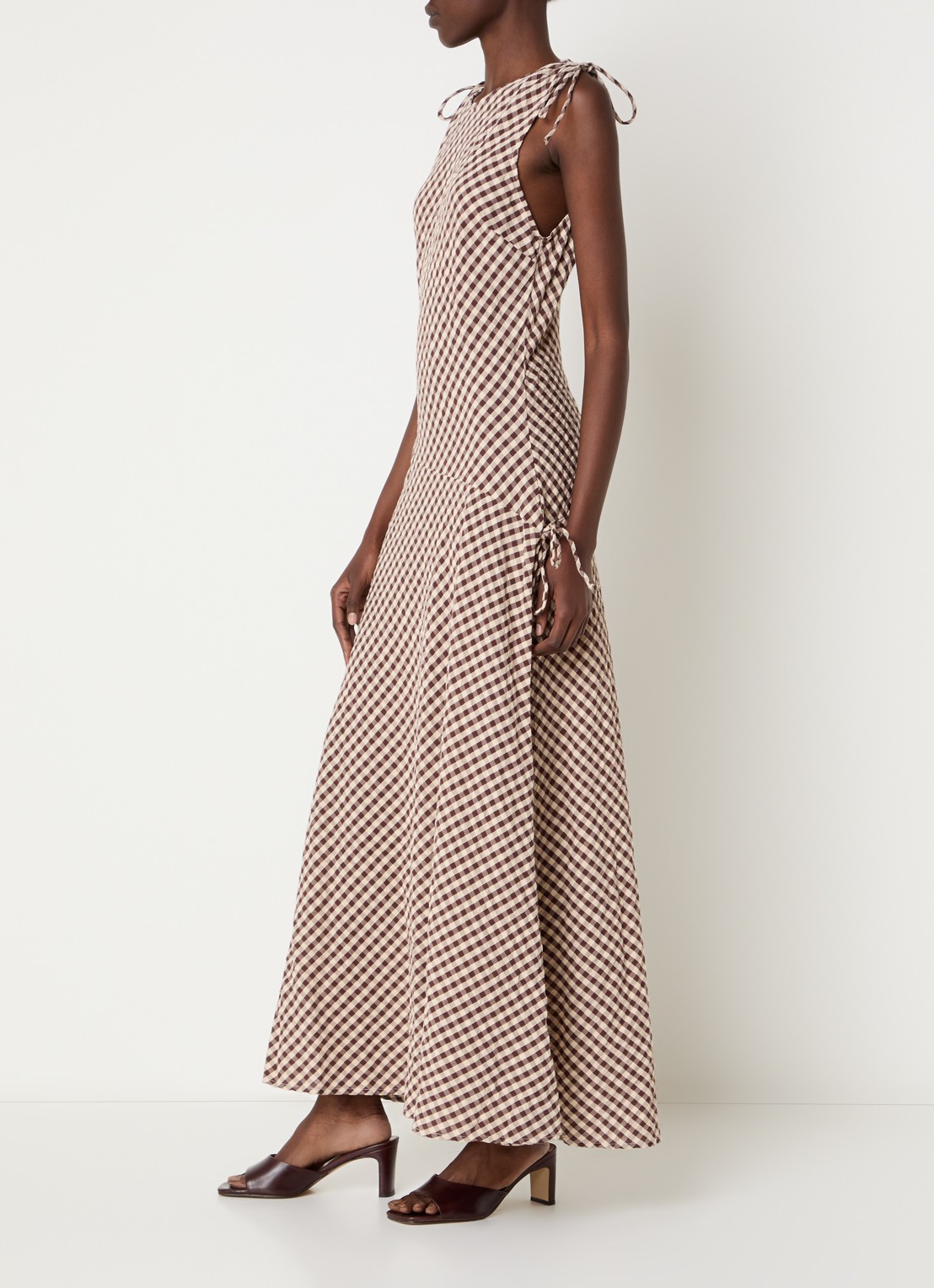 Neo Noir Saxton maxi jurk met ruitdessin en gestrikt detail - voorkant 4 bruin