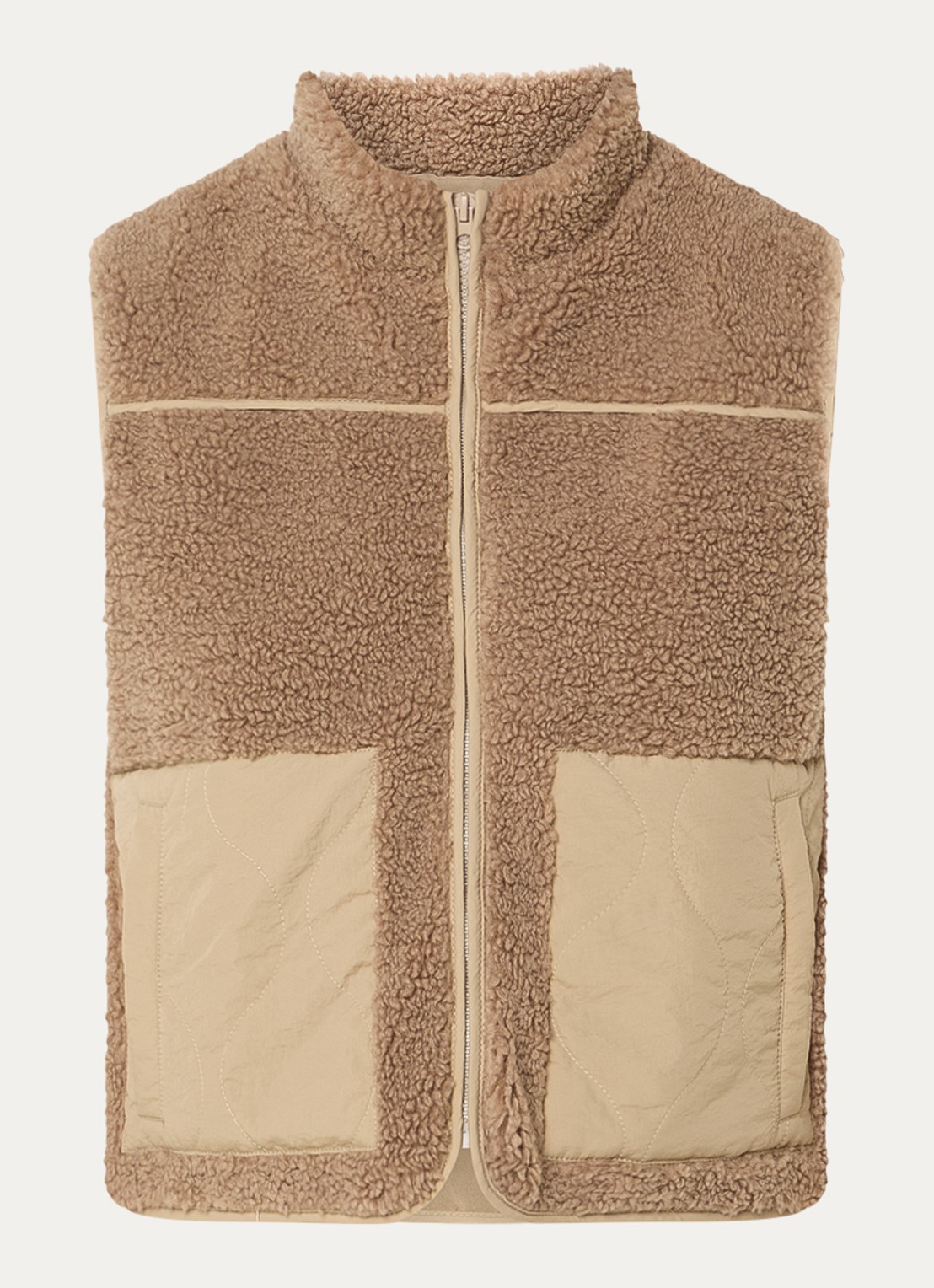 Neo Noir Scout bodywarmer van imitatiebont met steekzakken - voorkant zand