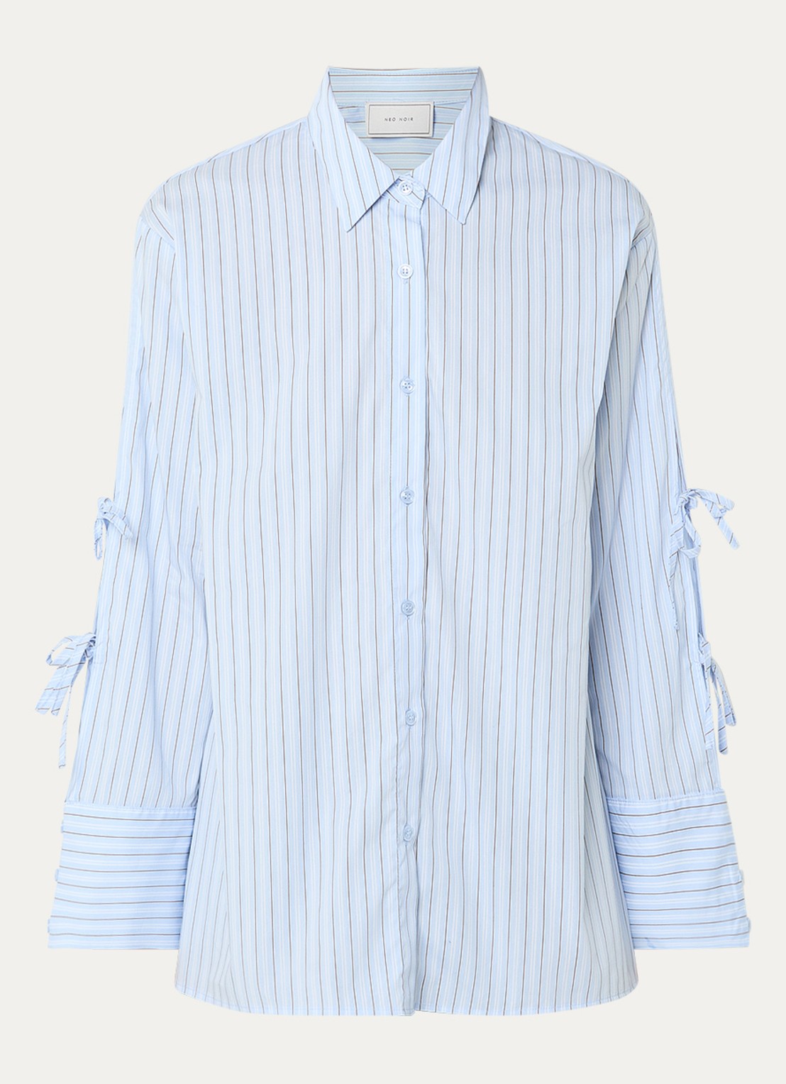 Neo Noir Selini blouse met streepprint en gestrikt detail - voorkant lichtblauw