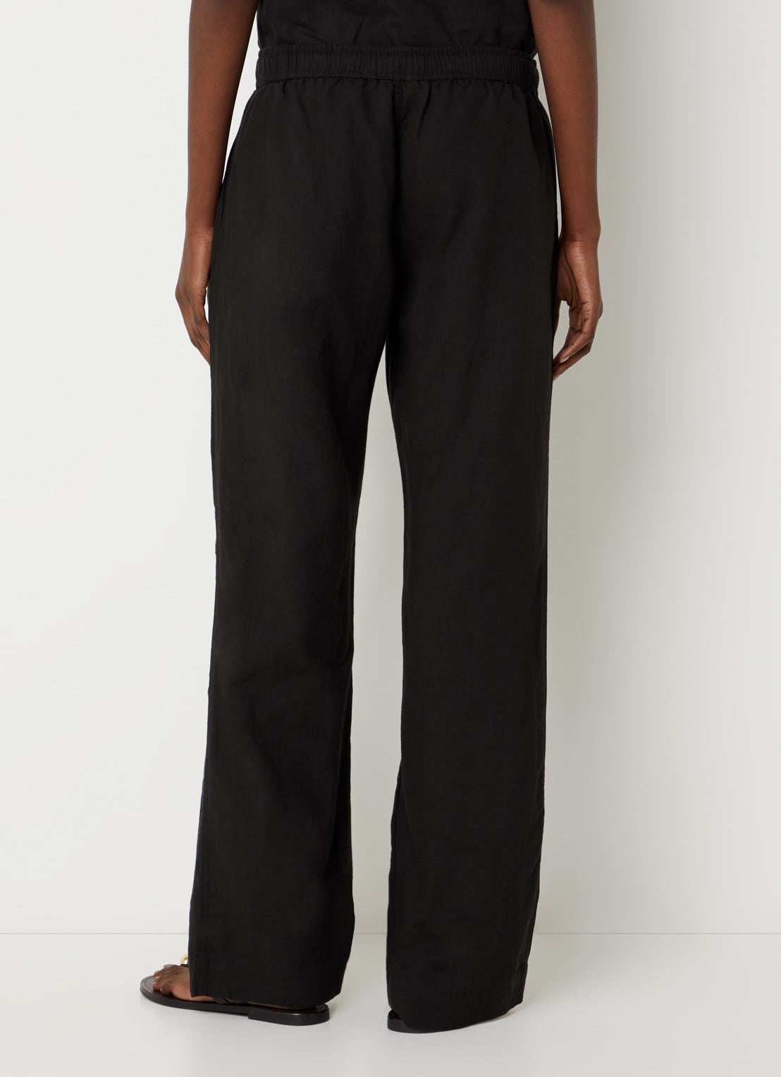 Neo Noir Sonar mid waist loose fit broek van linnen met steekzakken - achterkant 2 zwart