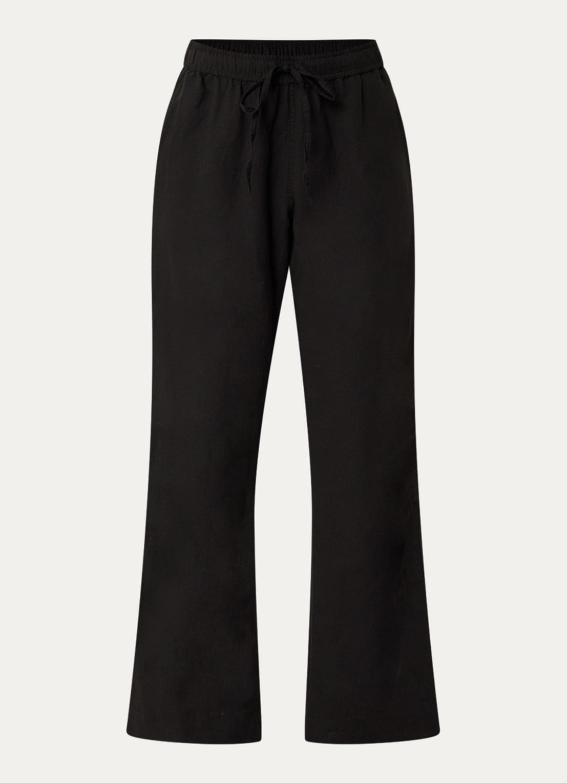 Neo Noir Sonar mid waist loose fit broek van linnen met steekzakken - voorkant 3 zwart