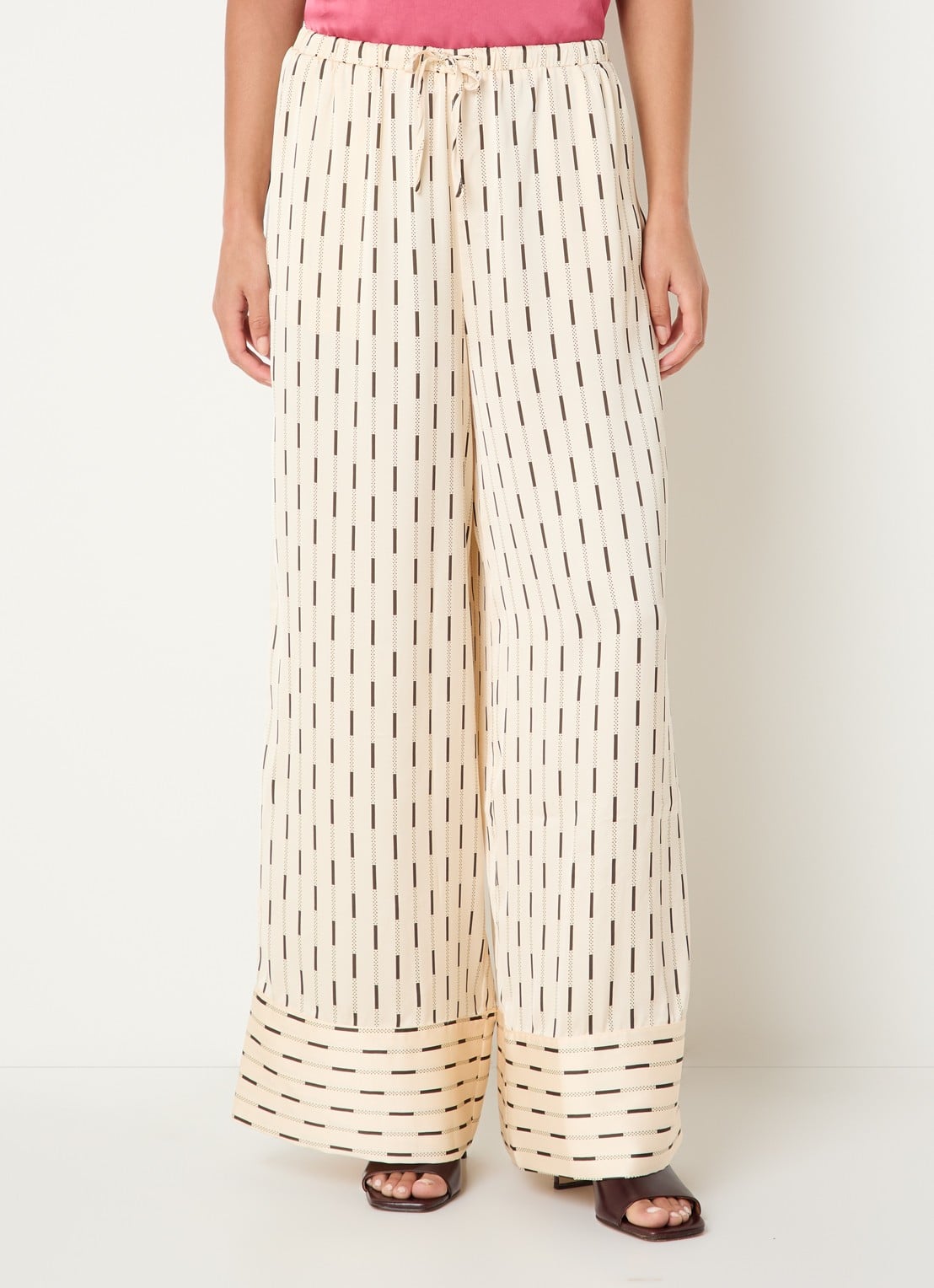 Neo Noir Sora high waist wide fit pantalon met print - detail 4 creme