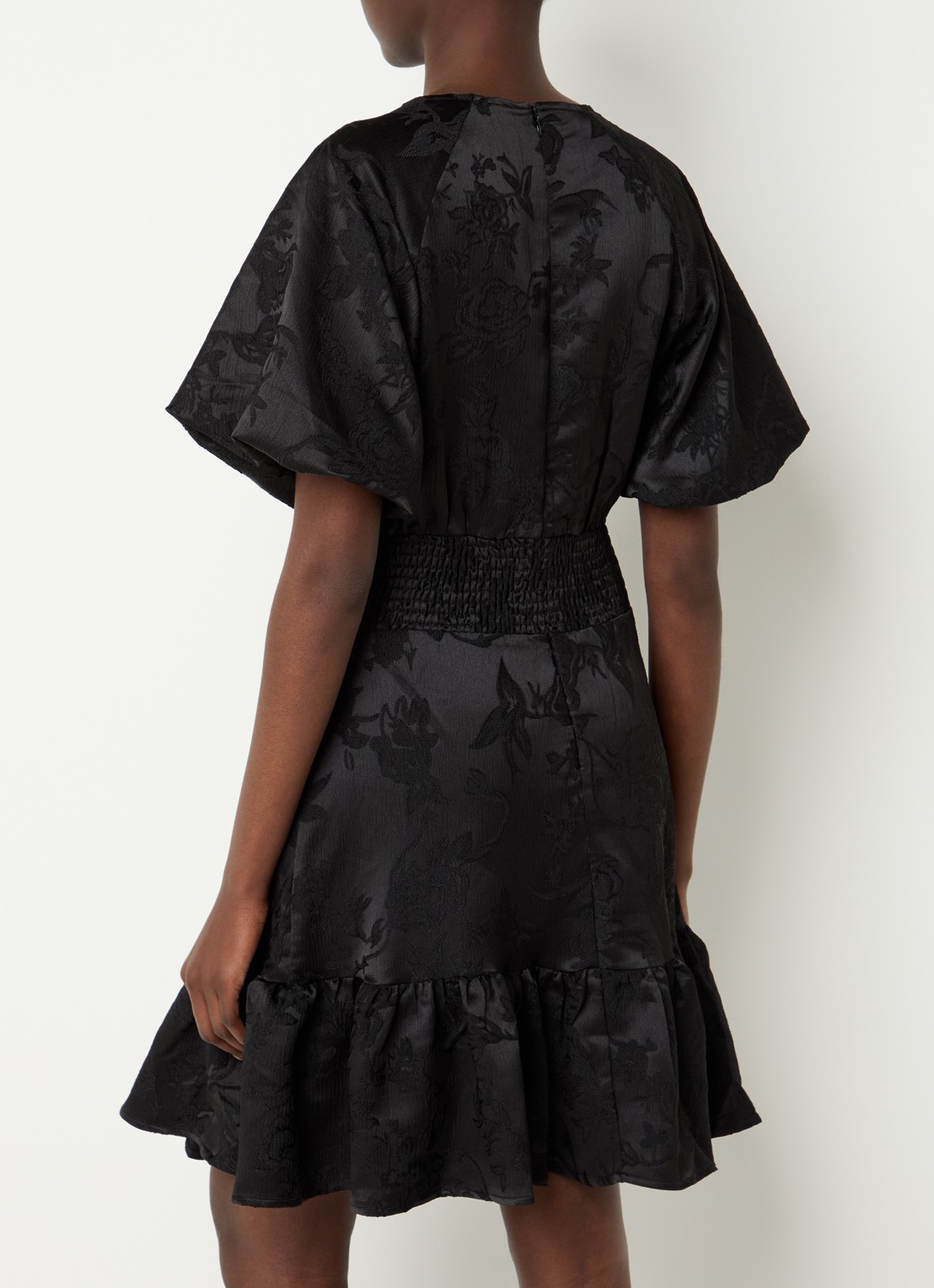 Neo Noir Sulli mini tuniekjurk met jacquard dessin en smockwerk - achterkant 3 zwart