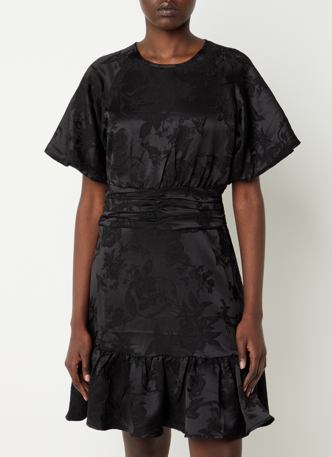 Neo Noir Sulli mini tuniekjurk met jacquard dessin en smockwerk - detail 4 zwart