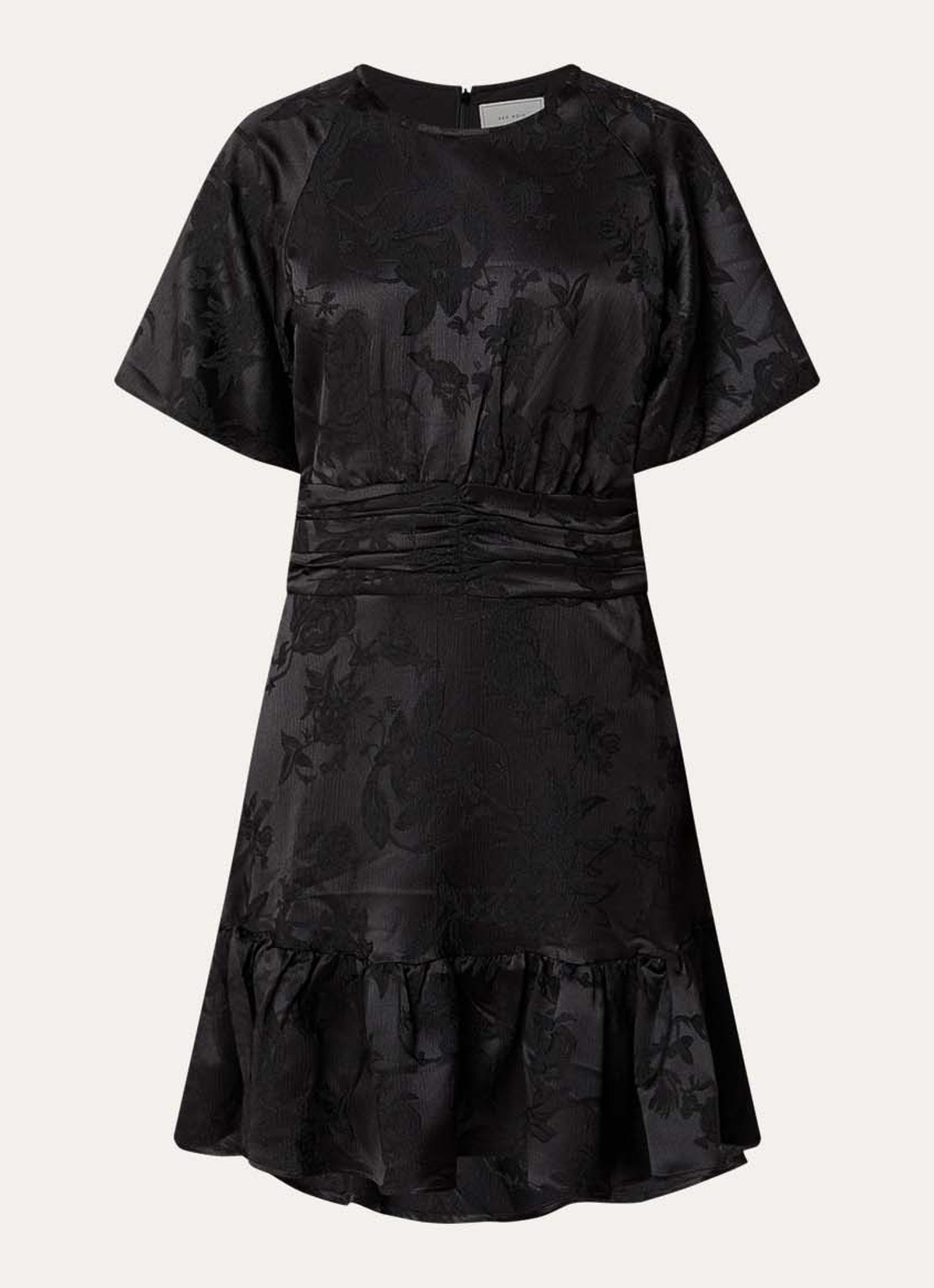 Neo Noir Sulli mini tuniekjurk met jacquard dessin en smockwerk - voorkant zwart