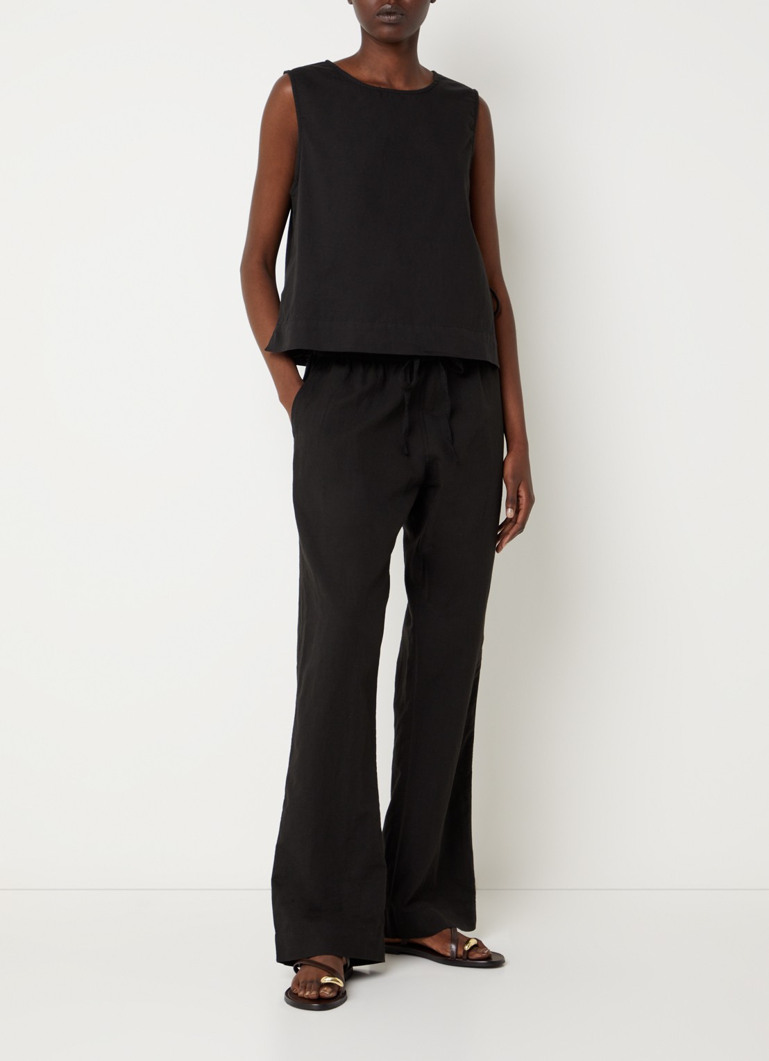 Neo Noir Svetlana top in linnenblend met strikdetail - voorkant 2 zwart