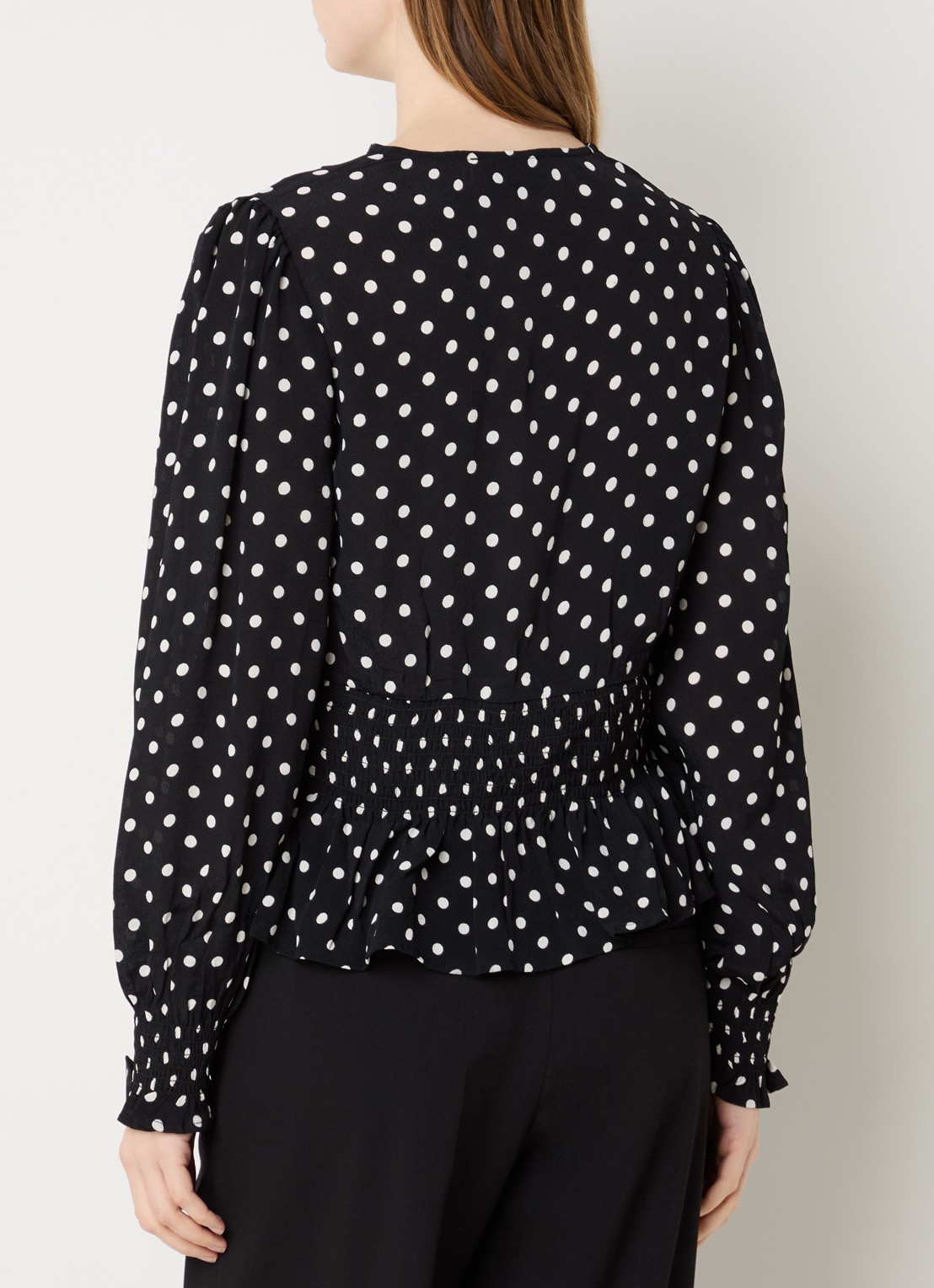 Neo Noir Tamona tuniek met smockwerk en stippenprint - achterkant 3 zwart