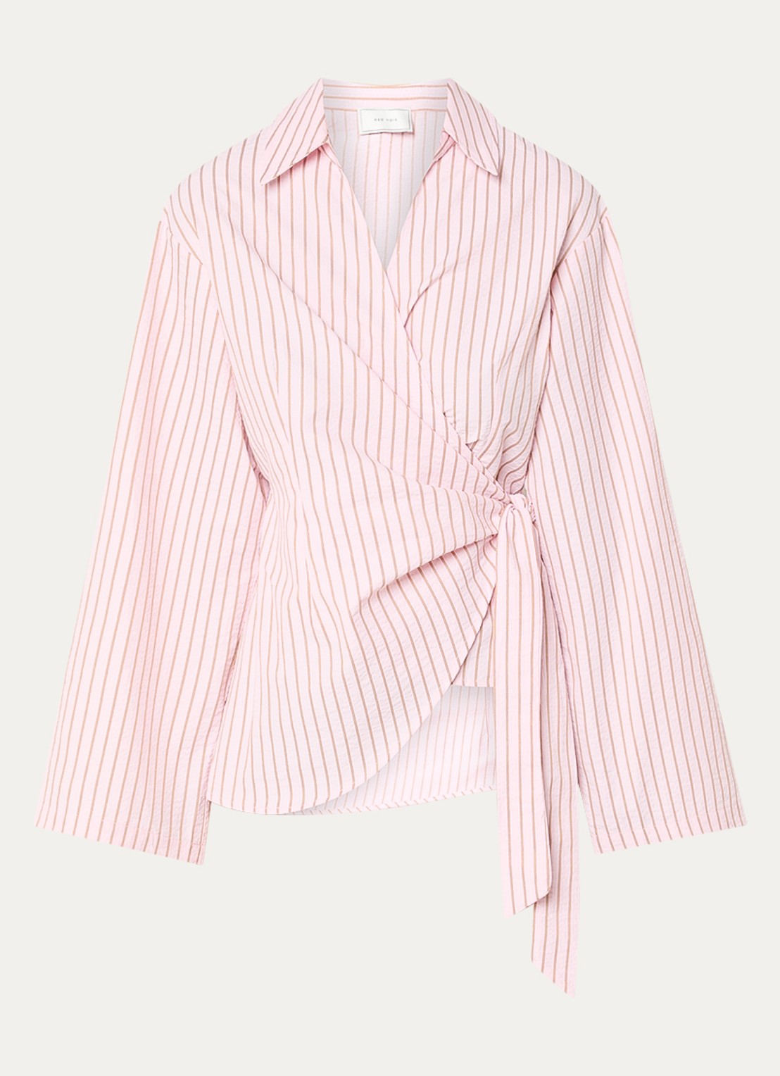 Neo Noir Tifuna asymmetrische blouse met streepprint en overslag - voorkant roze