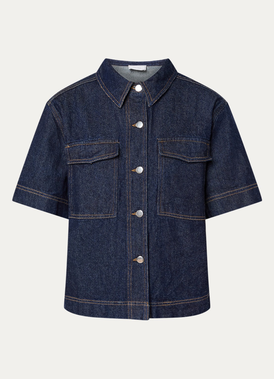Neo Noir Tiki blouse van denim met borstzakken - voorkant 2 donkerblauw