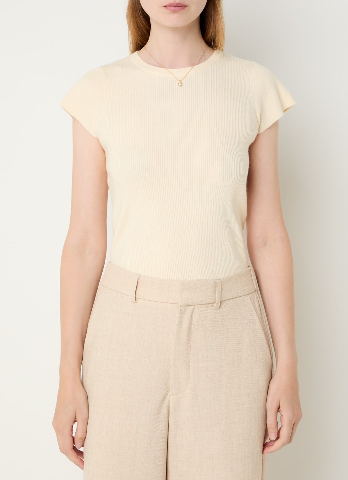Neo Noir Tirra ribgebreide top met ronde hals - detail 4 beige