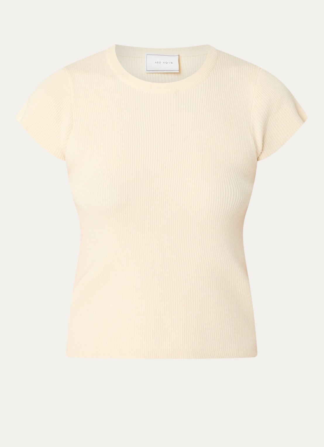 Neo Noir Tirra ribgebreide top met ronde hals - voorkant 2 beige