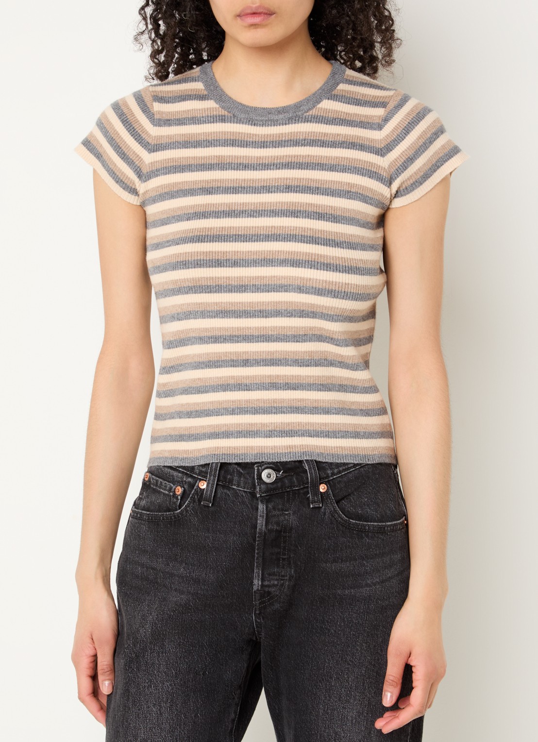 Neo Noir Tirra ribgebreide top met streepprint - detail grijs