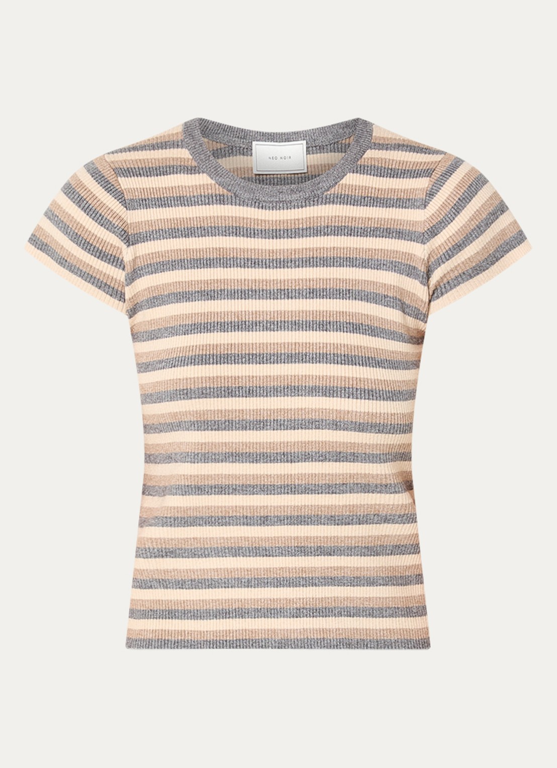 Neo Noir Tirra ribgebreide top met streepprint - voorkant 2 grijs