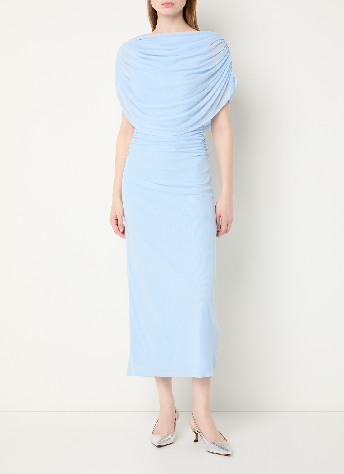 Neo Noir Tottuna off shoulder midi jurk met gedrapeerd detail - detail 4 lichtblauw