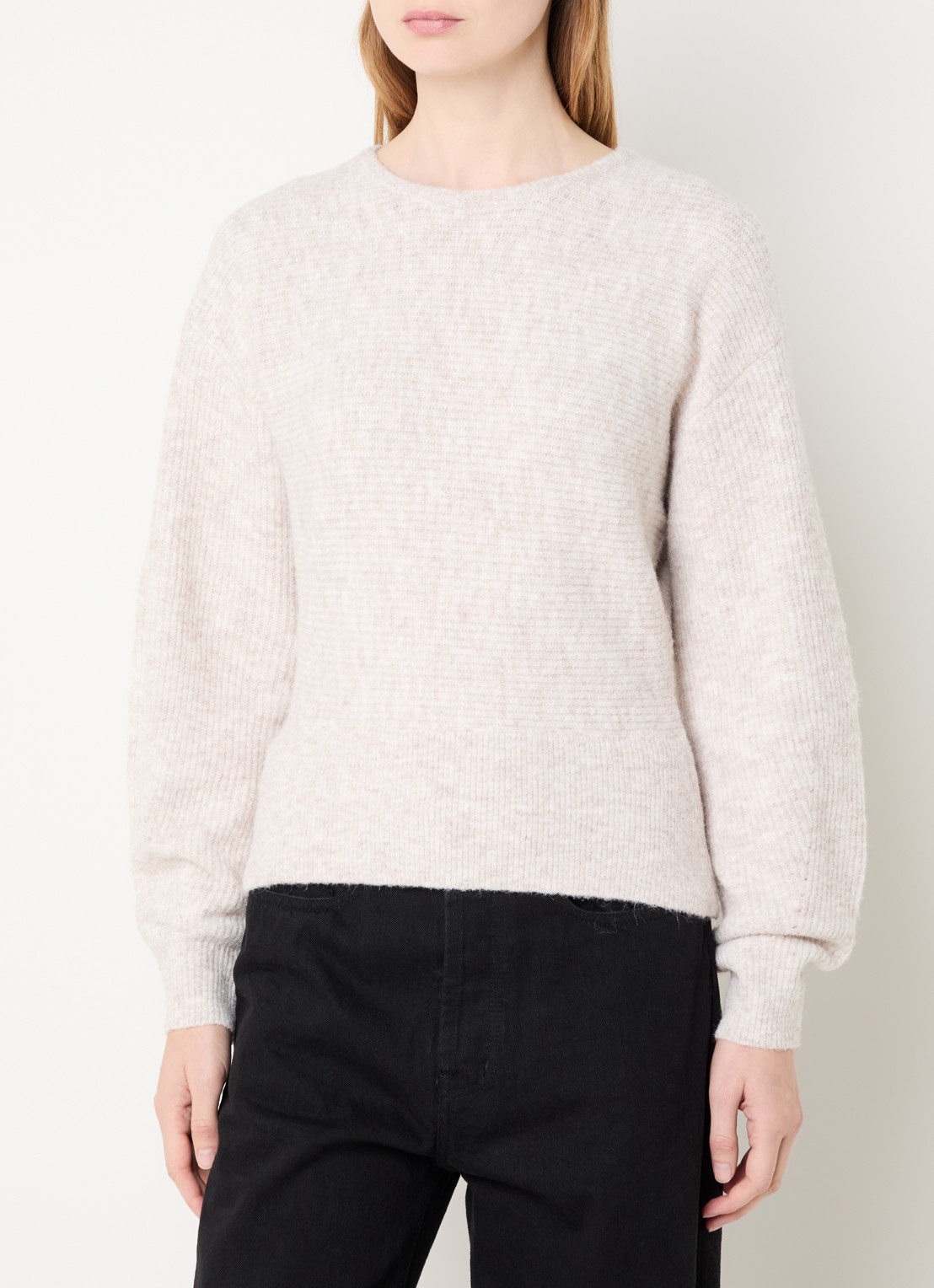 Neo Noir Turuna grofgebreide pullover in wolblend - detail beige