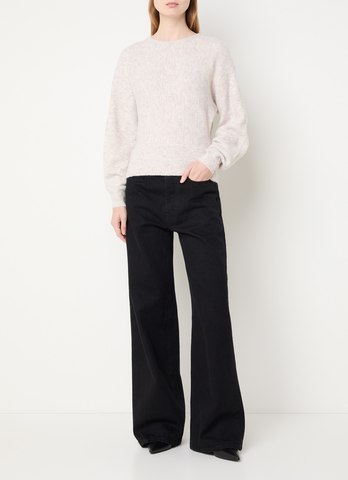 Neo Noir Turuna grofgebreide pullover in wolblend - voorkant 3 beige