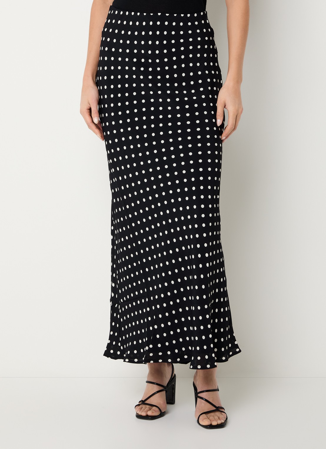Neo Noir Viso maxi rok met stippenprint - detail 2 zwart