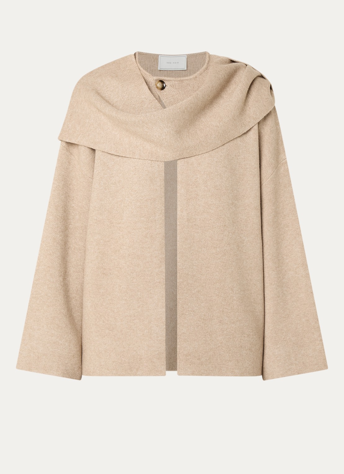 Neo Noir Wals fijngebreid vest met sjaalkraag - voorkant 2 beige