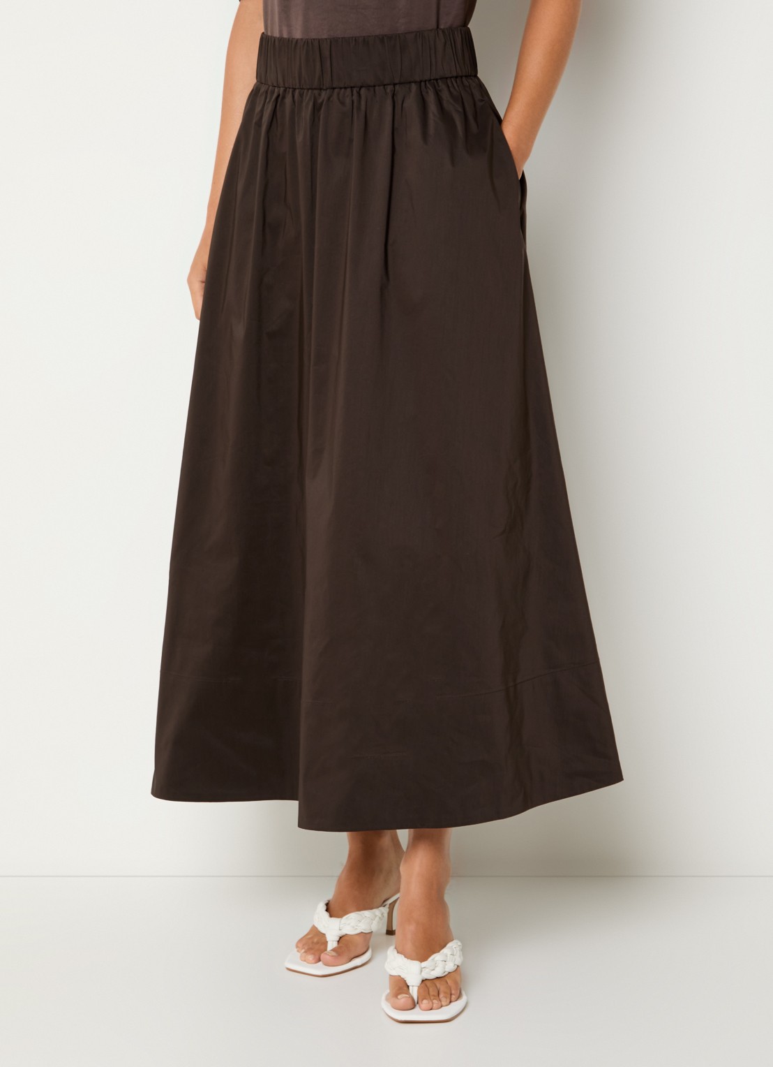 Neo Noir Yara midi A-lijn rok met steekzakken - detail chocoladebruin
