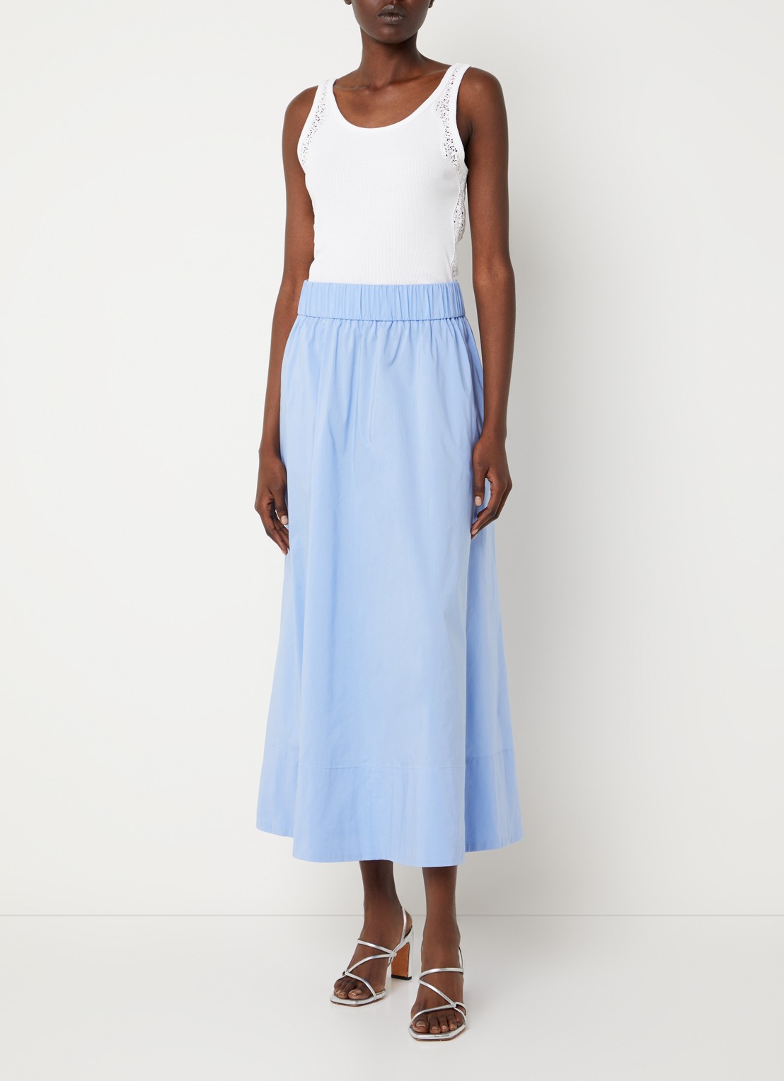 Neo Noir Yara midi rok  - voorkant 2 blauw