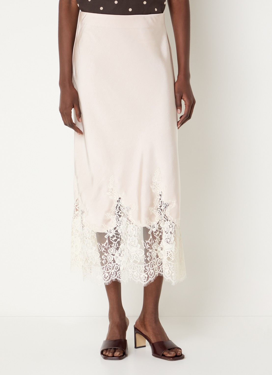 Neo Noir Yelina midi rok van satijn met details van kant - detail 2 creme