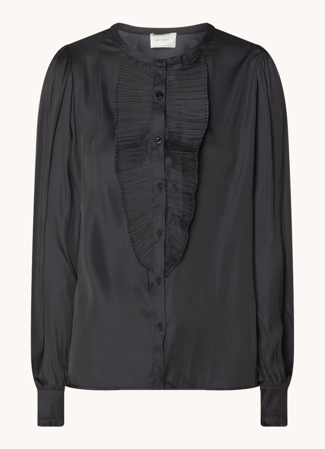 Neo Noir Zola blouse van satijn met plissé - voorkant zwart
