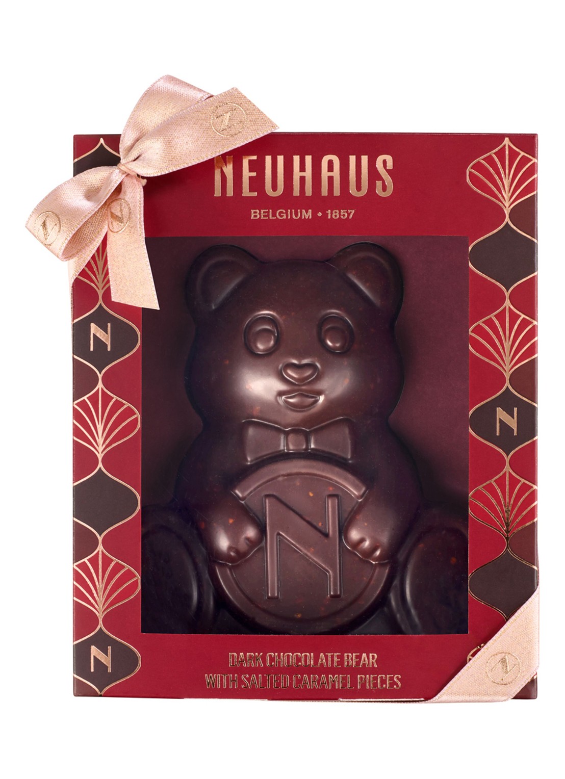 Neuhaus Bear pure chocoladereep met gezouten karamel 100 gram - voorkant 2 beige