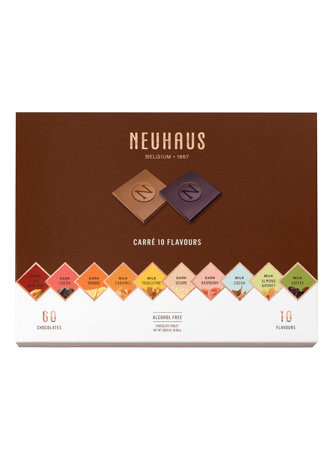 Neuhaus Carré Box chocoladerepen 10 stuks - voorkant multicolor