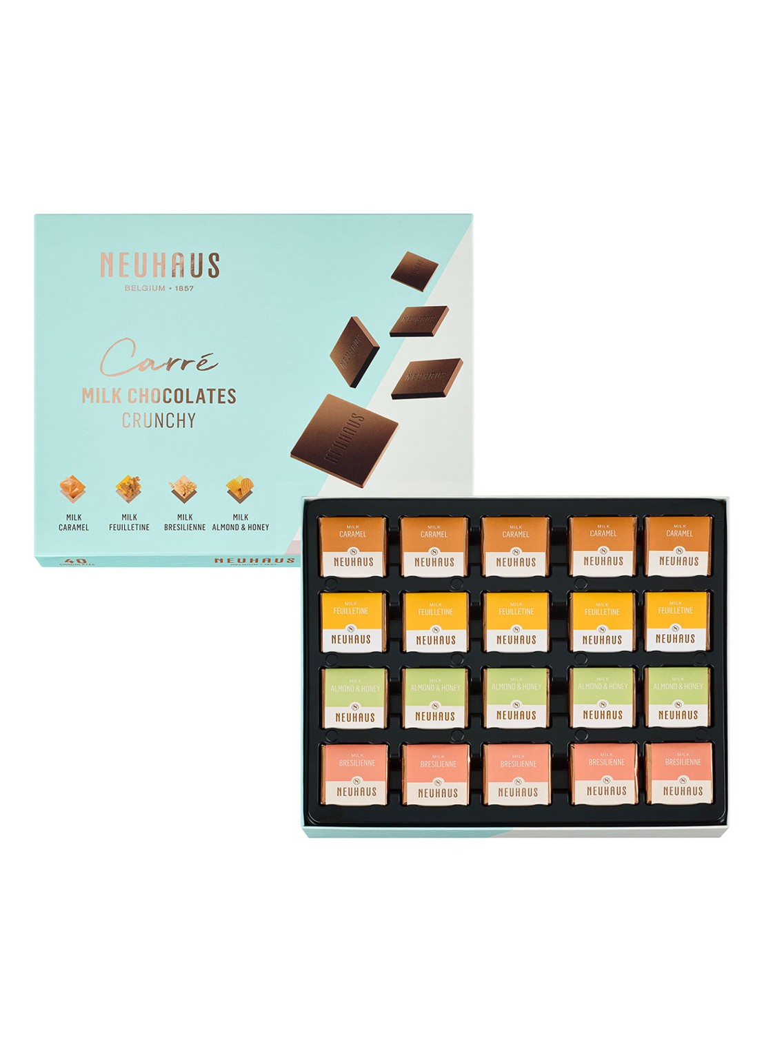Neuhaus Carré Crunchy box chocoladerepen 40 stuks - voorkant 2 multicolor