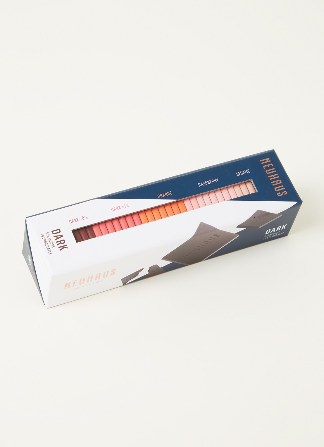 Neuhaus Carre Pencil Box chocolade 40 stuks - voorkant 2 blauw