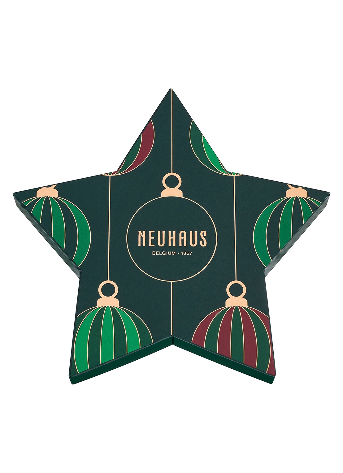 Neuhaus Christmas Star Box chocolade bonbons in geschenkverpakking 20 stuks - voorkant 2 donkergroen