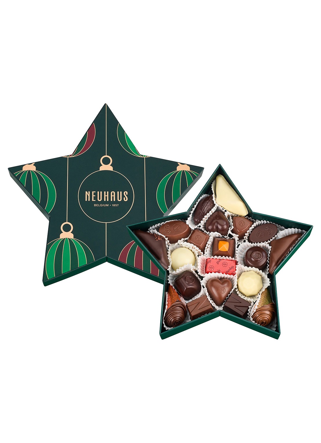 Neuhaus Christmas Star Box chocolade bonbons in geschenkverpakking 20 stuks - voorkant 3 donkergroen