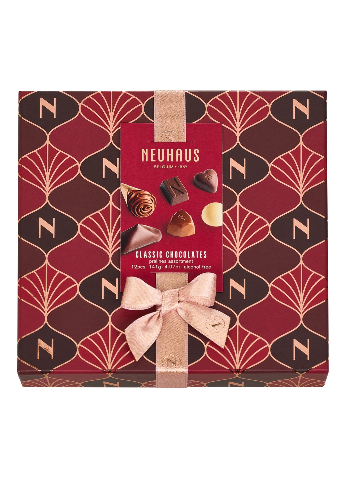 Neuhaus Discovery Christmas chocolade bonbons in geschenkverpakking 12 stuks - voorkant beige