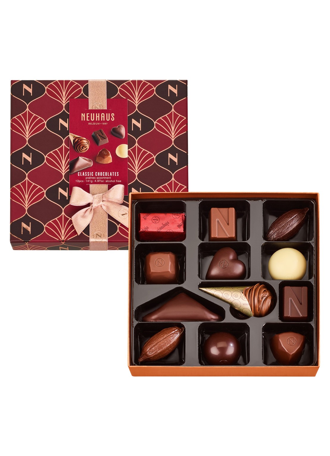 Neuhaus Discovery Christmas chocolade bonbons in geschenkverpakking 12 stuks - voorkant 2 beige