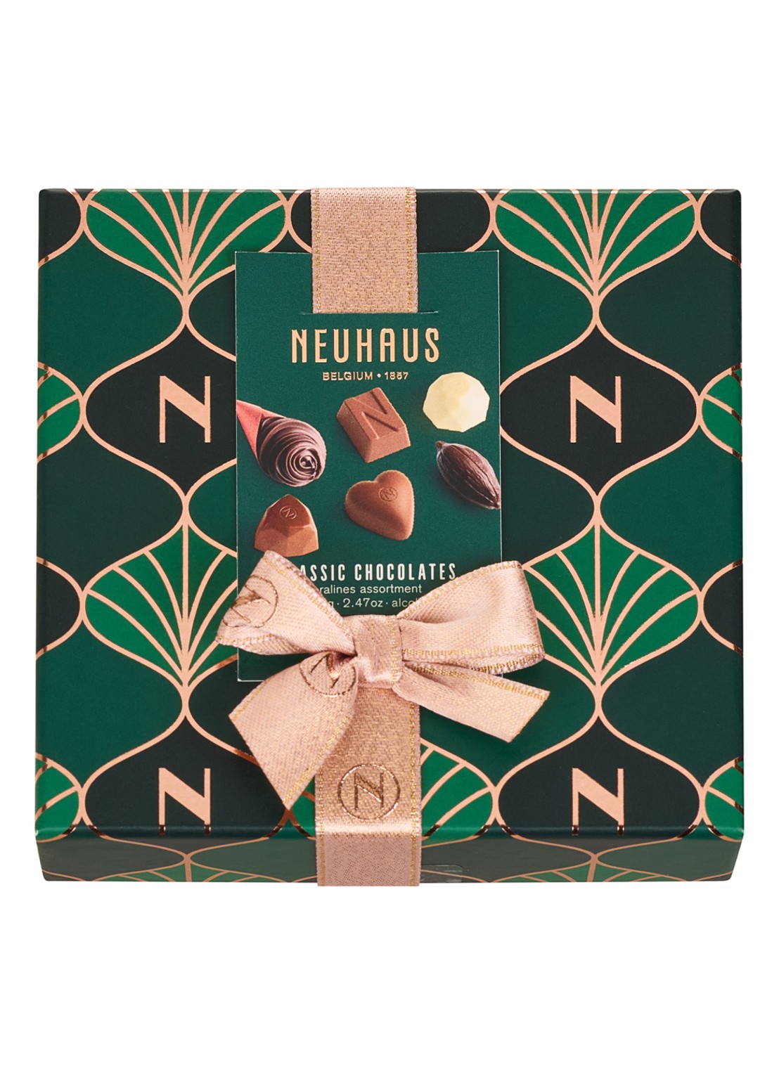 Neuhaus Discovery Christmas chocolade bonbons in geschenkverpakking 6 stuks - voorkant groen