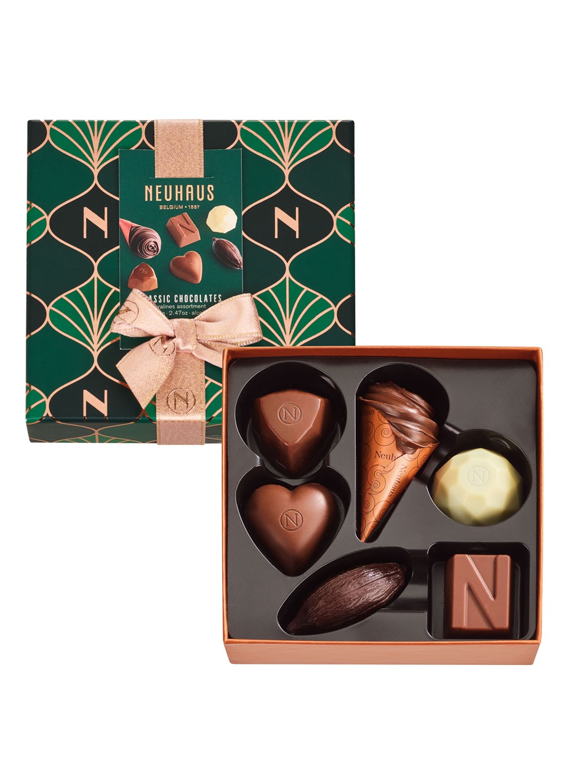 Neuhaus Discovery Christmas chocolade bonbons in geschenkverpakking 6 stuks - voorkant 2 groen