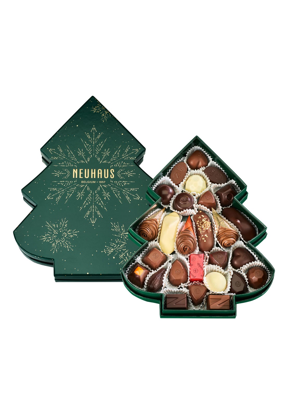 Neuhaus Kerstboombox chocolade bonbons 27 stuks  - voorkant 2 groen