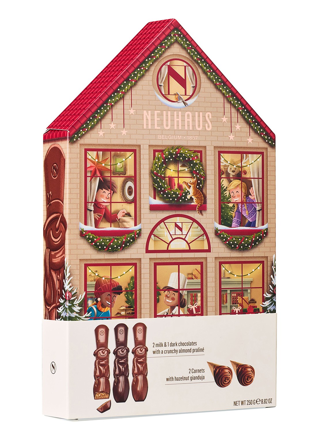 Neuhaus Kersthuis chocolade in geschenkverpakking 5 stuks - detail 3 bruin