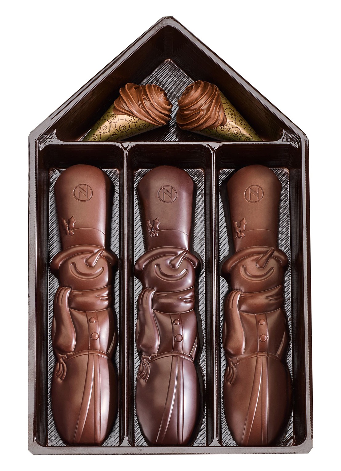 Neuhaus Kersthuis chocolade in geschenkverpakking 5 stuks - voorkant 2 bruin